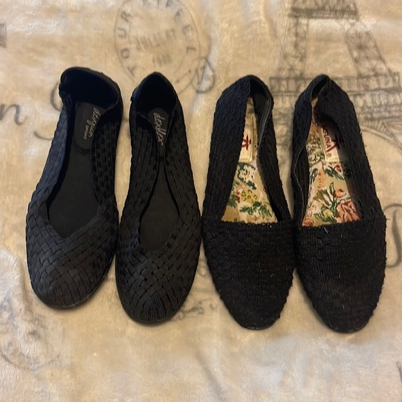2 pair bundle womens black flats shoes size 7 & 7.5 - Picture 1 of 5